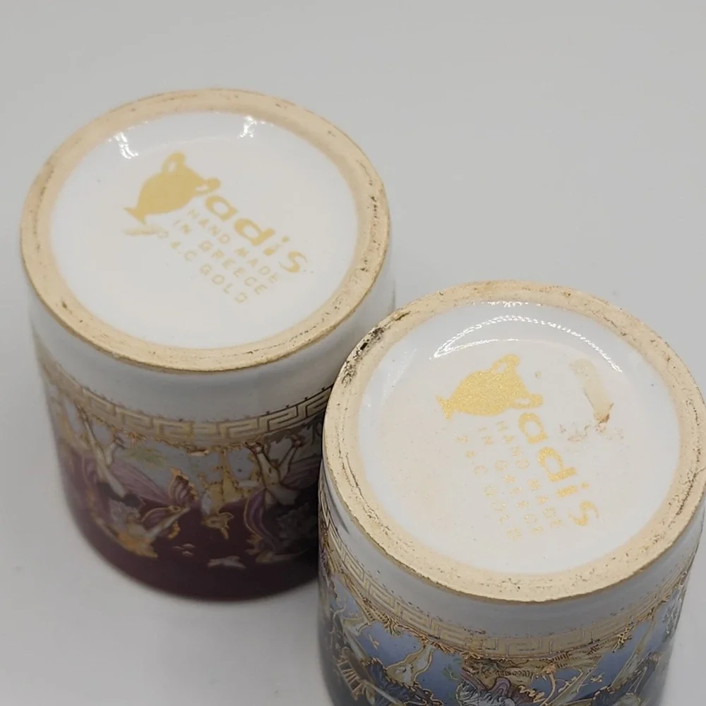 Vintage Greek Shot Glass Mythology Adis Artisan 24C Gold Detail Hand Crafted Art